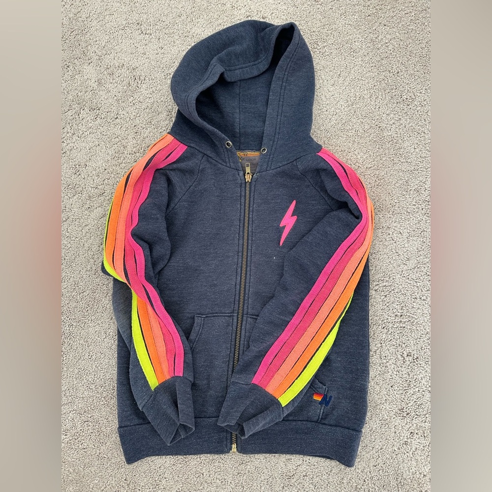 Aviator Nation navy Lightning Bolt Hoodie, size 12 rare!